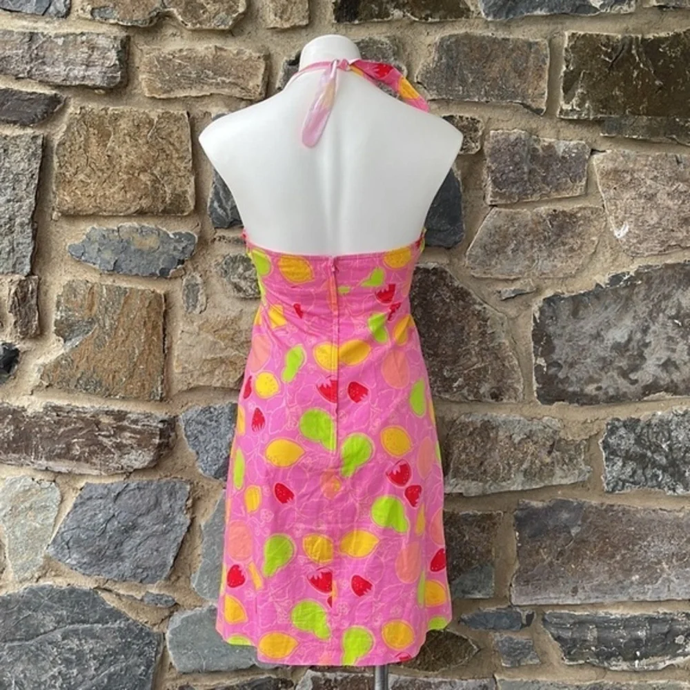 Lilly Pulitzer white label Anna halter Dress - Hibiscus Pink, lemon print size 4